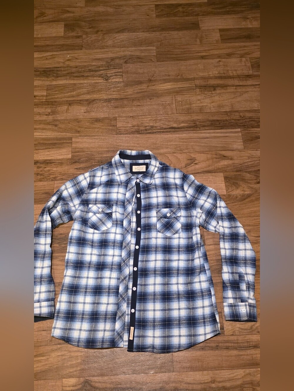 Womans  Blue Plaid Button-Down Shirt - Classic Casual